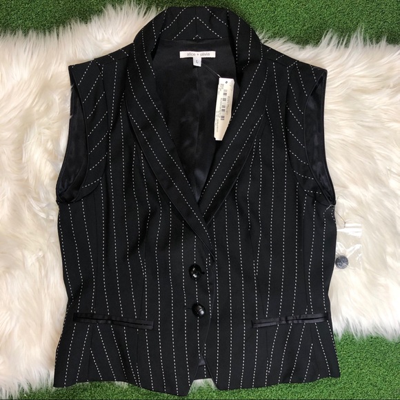 Alice + Olivia Jackets & Blazers - NWT Alice + Olivia Black Stripe Wool Vest